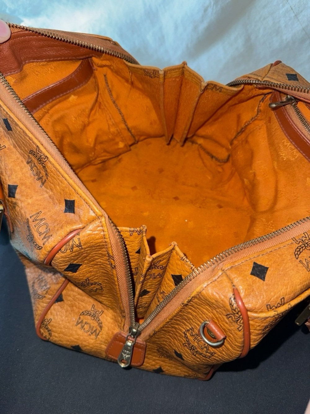 MCM Vintage Cognac Visetos Monogram Boston Bag with Cherry Charm Comes With COA - Picture 9 of 16